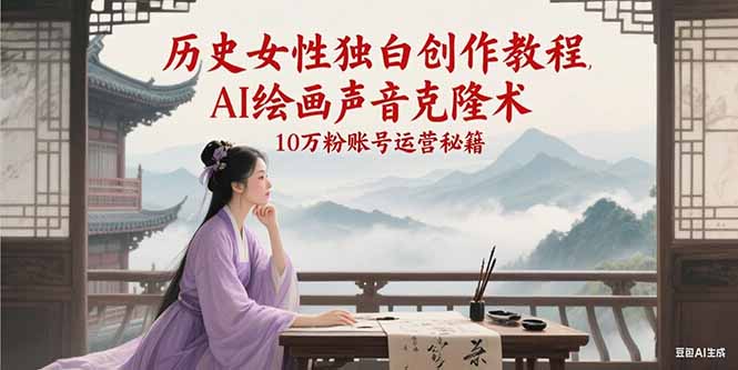 历史女性独白创作教程，AI绘画声音克隆术，10万粉账号运营秘籍-轻合创