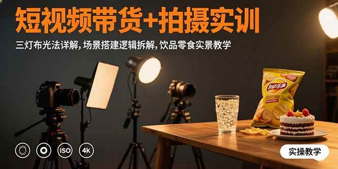 （15540期）短视频带货+拍摄实训：三灯布光法详解,场景搭建逻辑拆解,饮品零食实景教学-轻合创