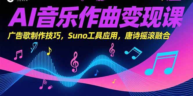 （15370期）AI音乐作曲变现课，广告歌制作技巧，Suno工具应用，唐诗摇滚融合-轻合创