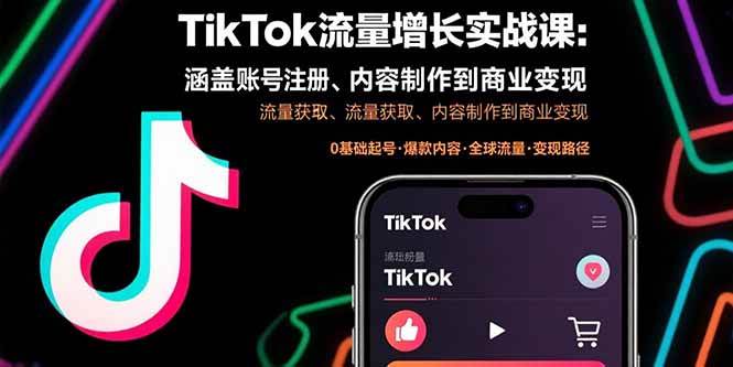 （15791期）TikTok流量增长实战课：涵盖账号注册、流量获取、内容制作到商业变现-轻合创