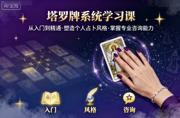 塔罗牌系统学习课，助你从入门到精通，塑造个人占卜风格，掌握专业咨询能力-轻合创