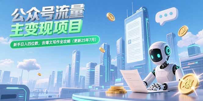 （15340期）公众号流量主变现项目，新手日入四位数，含爆文写作全攻略(更新25年7月)-轻合创