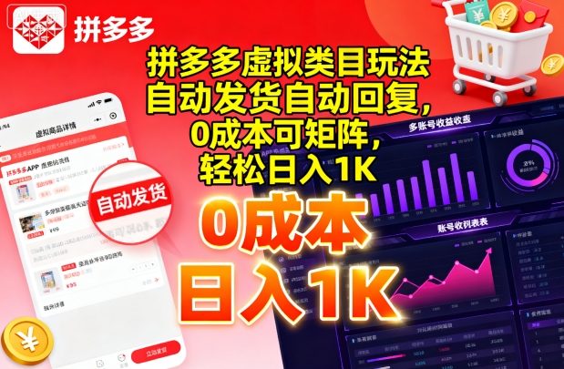 拼多多虚拟类目玩法，自动发货自动回复，0成本可矩阵，轻松日入1K【揭秘】-轻合创