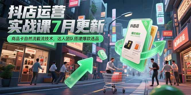 （15329期）抖店运营实战课7月更新，商品卡自然流截流技术，达人团队搭建爆款选品-轻合创
