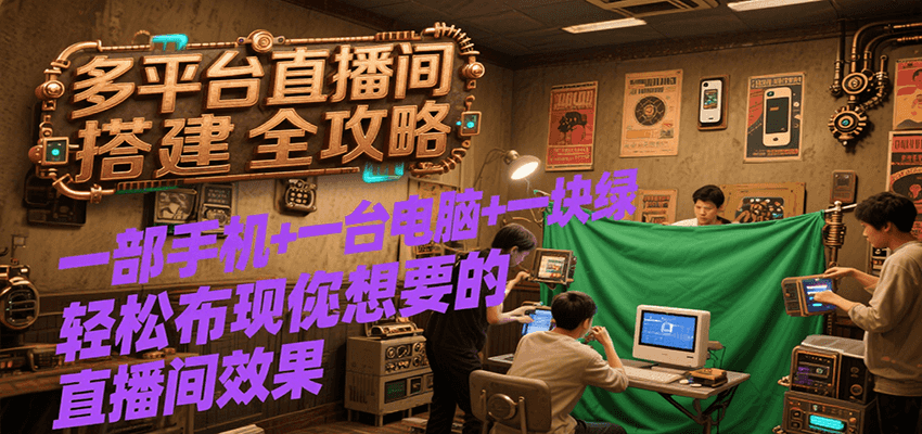 多平台直播间搭建全攻略，一部手机+一台电脑+一块绿布轻松实现你想要的直播间效果-轻合创