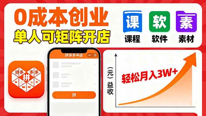 (16047期)拼多多虚拟电商,0成本,单人可矩阵开店,轻松月入3W+-轻合创