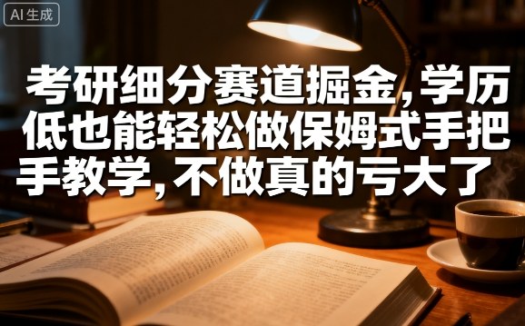 考研细分赛道掘金，日入1k+，学历低也能轻松做保姆式手把手教学，不做真的亏大了【揭秘】-轻合创