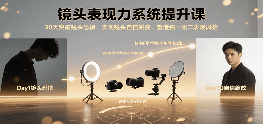 镜头表现力系统提升课，30天突破镜头恐惧实现自信蜕变，塑造独一无二表现风格-轻合创