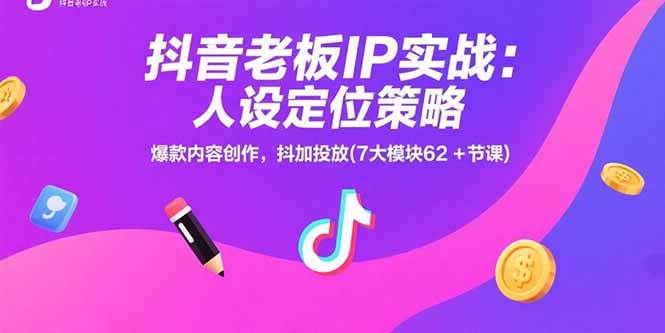 （15497期）抖音老板IP实战：人设定位策略，爆款内容创作，抖加投放(7大模块62+节课)-轻合创