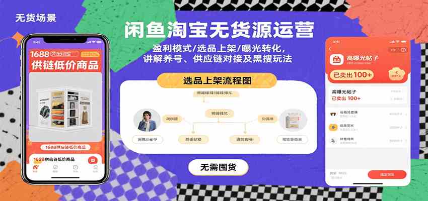 闲鱼淘宝无货源运营：盈利模式/选品上架/曝光转化，讲解养号、供应链对接及黑搜玩法-轻合创