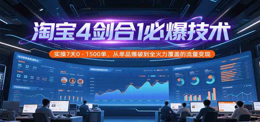 淘宝4剑合1必爆技术，实操7天0-1500单，从单品爆破到全火力覆盖的流量变现-轻合创