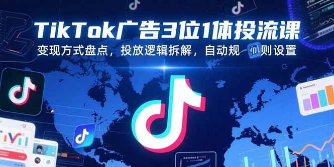 （15460期）TikTok广告3位1体投流课，变现方式盘点，投放逻辑拆解，自动规则设置-轻合创