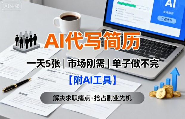 AI代写简历，一天5张，今年找工作难，市场刚需，单子做不完【附AI工具】-轻合创