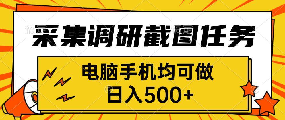 （15868期）采集，调研，截图任务，电脑手机均可做，日入500+-轻合创